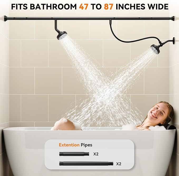 Dual Shower Head for Couples, Double Showerheads (Black) | High Pressure, Two Showerhead System Fit 2 Person People, Birthday Gifts for Women Men, Spa-Like, Segmented Design
