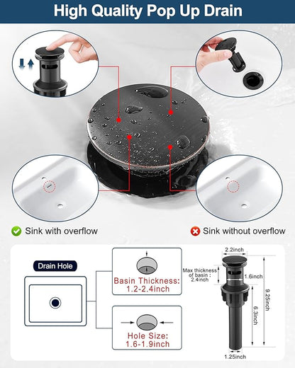 Brass Bathroom Waterfall Faucet, Oil Rubbed Bronze Bathroom Faucet 1 Hole or 3 Holes (4 Inch), Single Handle with Deck Plate, Pop-Up Drain & Water Hoses for RV Vanity Farmhouse, 5 Mins Install