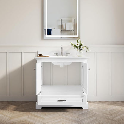 WELLFOR 36" Bathroom Vanity with Sink, Bathroom Freestanding Vanity W/ 2 Soft-Close Doors and 1 Soft-Close Drawers, Bathroom Cabinet Vanity with Engineered Stone Countertop, White