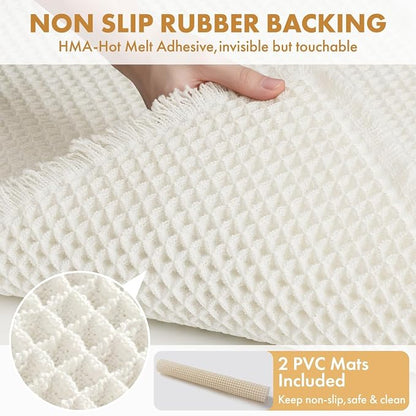 MIULEE Set of 2 Waffle Bathroom Runner Rugs White 2'x4'(24"x48") | Non Slip, Super Absorbent, Washable, Ultra Soft, Boho Bath Mats for Bathroom Hallway Bedroom Laundry Room Kitchen