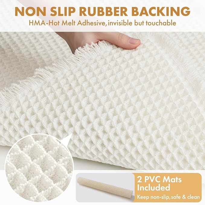 MIULEE Set of 2 Waffle Bathroom Runner Rugs White 2'x5'(24"x60") | Non Slip, Super Absorbent, Washable, Ultra Soft, Boho Bath Mats for Bathroom Hallway Bedroom Laundry Room Kitchen