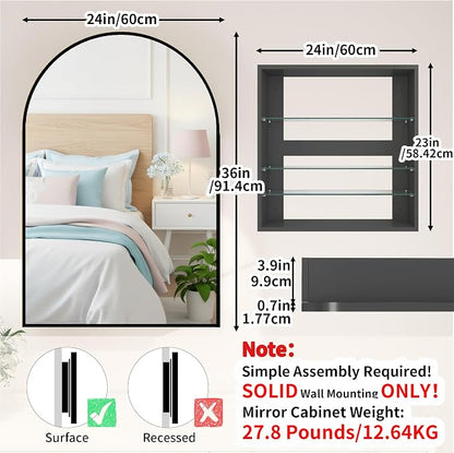 FKWin Large Medicine Cabinet Mirror for Luxury Bathrooms, Wall Mount | Large Bathroom Mirror with Storage, Modern Bathroom Style, Adjustable Shelves, Reversible Door, Bathroom Upgrade, Black