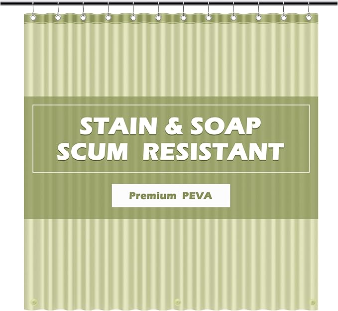 EHZNZIE Shower Curtain Liner Light Weight PEVA, Shower Liner 72x72 Inches, Waterproof, No Chemical Smell with 12 Rust Proof Metal Grommets for Bathroom Shower Curtain, Sage
