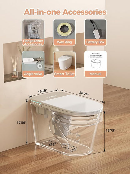 Smart Toilet with Built-in Tank, ADA Height Heated Seat, Night Light, Auto Toilet Flushing, Foot Sensor Operation, Modern Elongated One-Piece Toilet for Bathrooms