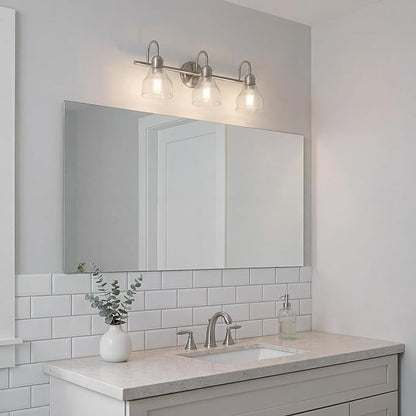 Kichler Avery 24" Vanity Bath Light in Brushed Nickel, Vintage 3-Light Bathroom Wall Mount Fixtured with Clear Seeded Glass, (24" W x 9.25" H), 45973NI