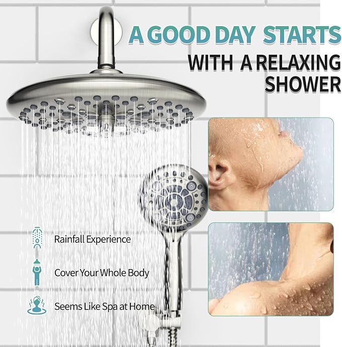 SR SUN RISE Shower Faucet - 10 Inch Multifunctional High Pressure Shower Head System with Handheld Shower Head Fixtures - Valve Included - Brushed Nickel