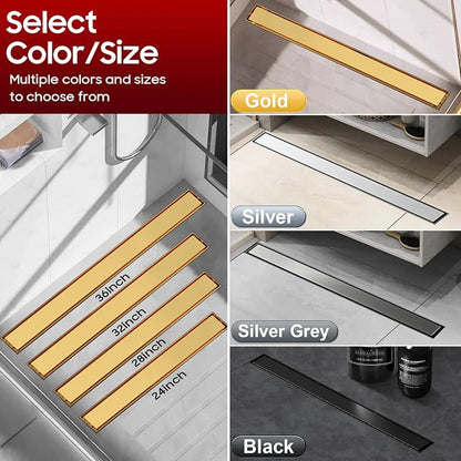 DLONE® Linear Shower Drain - 32 Inch Brushed Gold, with Tile Insert Panel | AISI 304 Stainless Steel Linear Drain, Rectangle Shower Floor Drain, with Adjustable Feet, Fits Bathroom & Balcony etc
