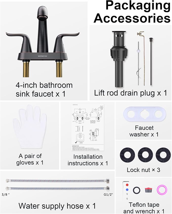 WOWOW Bathroom Faucet 4 inch Centerset Oiled Rubbed Bronze Bathroom Sink Faucet Lift Rod Drain Assembly Stainless Steel Faucets for Bathroom Faucet Retro Lavatory