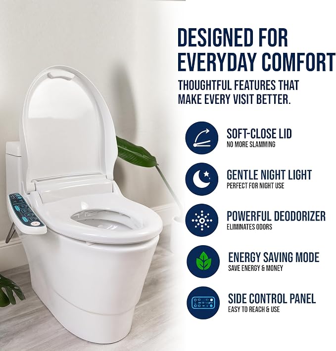 BidetMate 2000 Series Electric Bidet Toilet Seat, Round, Heated Seat | Heated Water Seat, Unlimited Warm Water Wash, Dryer, Deodorizer, Self Cleaning Nozzle, Side Panel Control, Fits Round Toilets