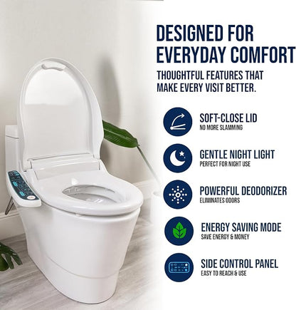 BidetMate 2000 Series Electric Bidet Toilet Seat, Round, Heated Seat | Heated Water Seat, Unlimited Warm Water Wash, Dryer, Deodorizer, Self Cleaning Nozzle, Side Panel Control, Fits Round Toilets