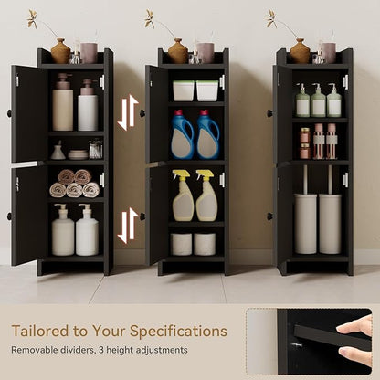 IBUYKE Small Bathroom Storage Cabinet with Rattan Door, Narrow Toilet Paper Storage Holder,Floor Cabinet with Adjustable Shelves, Space-Saving Organizer for Toiletries UWBS001B