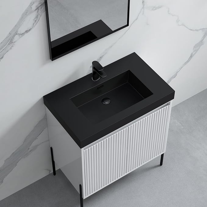 Dowell 30" Bathroom Sink,Single Bowl Vanity Basin,Rectangular Drop-In Bathroom Sink with Overflow,Black-000 3018BP-BL