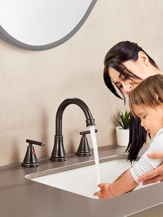 Fransiton Bathroom Sink Faucet 3 Hole,2-Pack Oil Rubbed Bronze Vanity Faucet for 6-16 Inch Widespread Lavatory Sink with Pop-Up Drain, 2 Handle