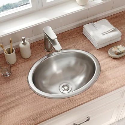 LQS Small RV Sink, 13.39 x 10.63 Inch Stainless Steel RV Bathroom Sink | Oval Small Sink for RV Bathrooms, Camper Kitchens and Bars, 5.12-Inch Depth with Stainless Steel Drain Assembly Included