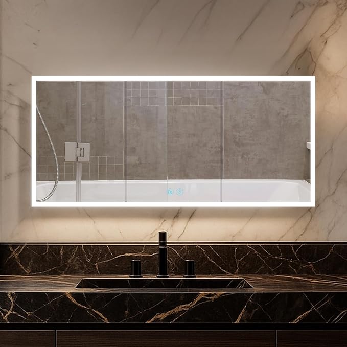 Blossom LED Mirror Medicine Cabinet with Lights, 60x32 Inch, Wall Mounted LED Lighted Bathroom Medicine Cabinet, Recessed/Surface with Defogger, Adjustable Brightness, Makeup Mirror with Lights