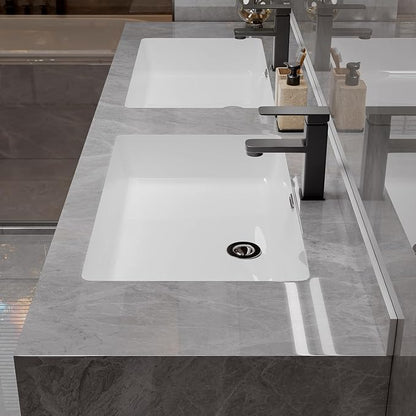 76" Modern Bathroom Vanity Double Sink with Seamless Quartz Countertop, Ceramic Undermount Basins & Storage Mirror, LED Anti-Fog, Time Temperature Display, for Bathroom Storage Organization
