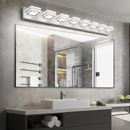 SOLFART 52inch Vanity Lights Fixtures - 8 Lights LED Modern Acrylic Brushed Nickel Vanity Lights Bathroom Wall Lighting Over Mirror