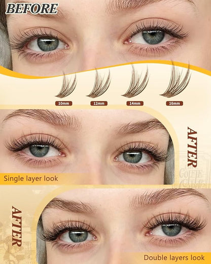 QUEWEL Lash Clusters Wispy Eyelash Clusters 300 Pcs Natural Cluster Eyelash | Extensions C Curl, Mixed Length 10-16mm DIY Individual Lashes Cluster at Home for Countless Stunning Looks (QU45-Brown)