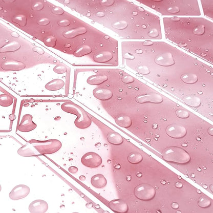 ReWallpaper Pink Peel and Stick Backsplash for Kitchen 12"x12" Waterproof Long Hexagon Tile Removable Marble Look Back Splash Stick on Tiles for Bathroom RV Fireplace Renter Friendly 3-Sheet