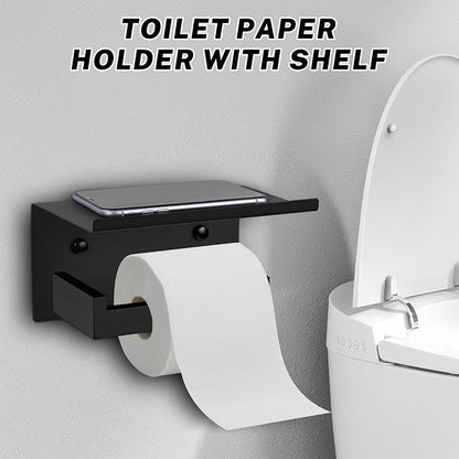 Matte Black Towel Bar Set 5-Piece Bathroom Hardware Accessories Set Includes 23.6 Inch Towel Bar,Toilet Paper Holder with Shelf,Square Towel Ring and Coat Hooks Stainless Steel Wall-Mounted