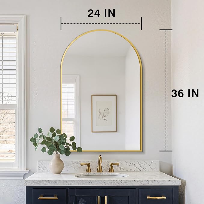 FICTOR 24" x 36" Arched Bathroom Vanity Mirror for Over Sink, Gold | Anti-Rust Metal Framed, HD Tempered Shatter-Proof Glass, Modern Wall Mirror for Entryway, Living Room, Bedroom
