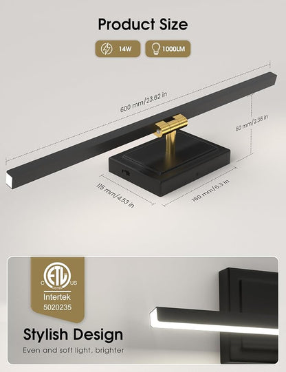 VOLISUN Modern Bathroom Vanity Light 24 inch, Rotatable, 14W Dimmable 5CCT Led Bathroom Light Fixture Over Mirror, Black Gold Bar Vanity Light for Bathroom Mirror Restroom-ETL Certificated