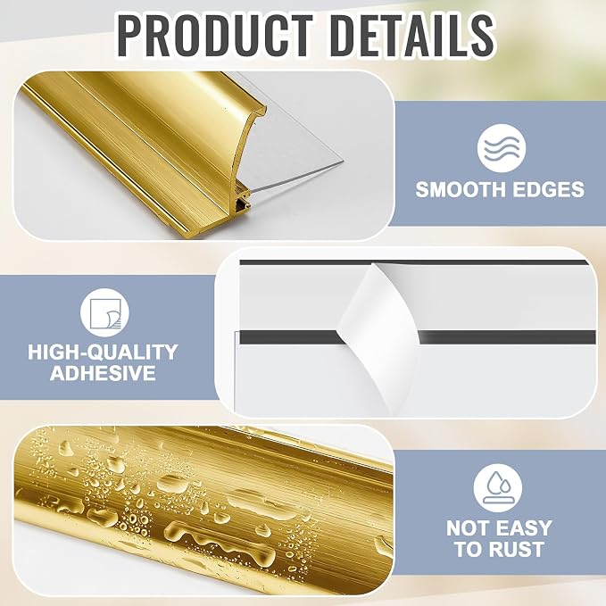Hicarer 2 Pcs 30'' Chrome Framed Shower Door Replacement Drip Rail with Vinyl Sweep, Shower Door Water Deflector with Bottom Seal, Applied Mounting Tape and Screws(Gold)