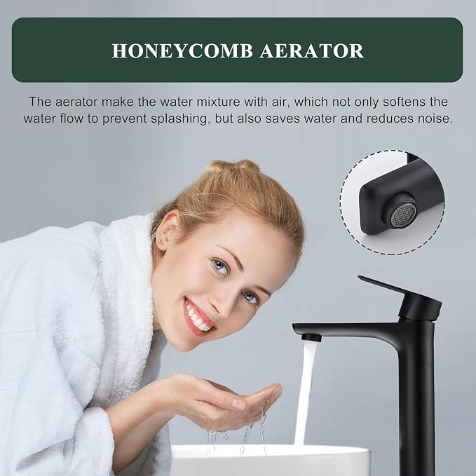 TONNY Single Handle Black Bathroom Sink Faucet | Tall Vanity Faucet with Deck Plate for 1 or 3 Holes, Stainless Steel, with Pop Up Drain for Vessel Sink Laundry Lavatory RV