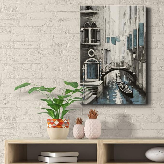 Renditions Gallery Canvas Historical Wall Art Paintings for Wall Decorations Vintage Venice Boat Black & White Modern Artwork Prints for Bedroom Living Room Office Kitchen - 12"x18" LT02
