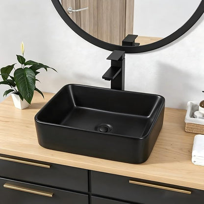 Vessel Sink Rectangular - 19"x15" Modern Bathroom Rectangle Above Matte Black Porcelain Ceramic Vessel Vanity Sink Art Basin