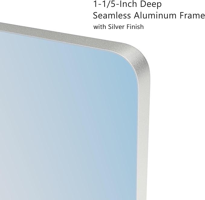 VocalStar Silver Bathroom Mirror for Wall, 24 x 32 Inch Rounded Rectangle Nickel Metal Framed Bathroom Vanity Mirrors, 1/4-inch Shatterproof Glass | Ultra-Flush Hanging