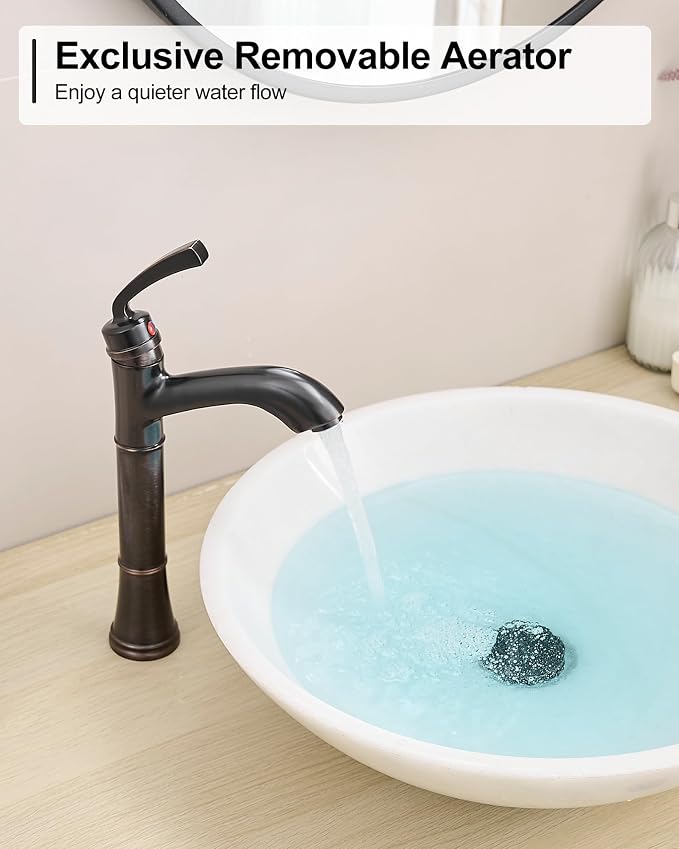 Brass Tall Bathroom Faucet 1 Hole, Oil Rubbed Bronze Bathroom Vessel Sink Faucet Single Handle with Pop-Up Drain & Pre-Installed Hoses, 5 Mins Install