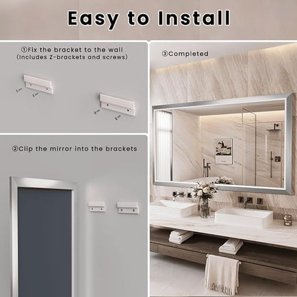 Bathroom Mirror for Wall, 55x32 Inch (Brushed Silver) | HD Reflection, Tempered Glass, Thick Metal Framed Rectangle Mirrors for Over Sink, Bedroom, Living Room, Entryway, Anti-Rust.