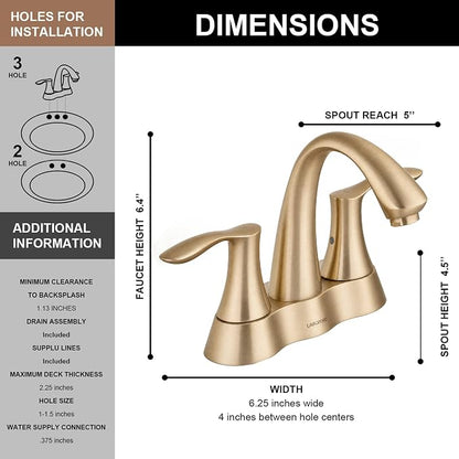 Champagen Gold Bathroom Faucet 3 Hole, 2 Handle Bathroom Sink Faucet, 4 Inch Centerset Bathroom Faucet with Drain Assembly, BF423-CB