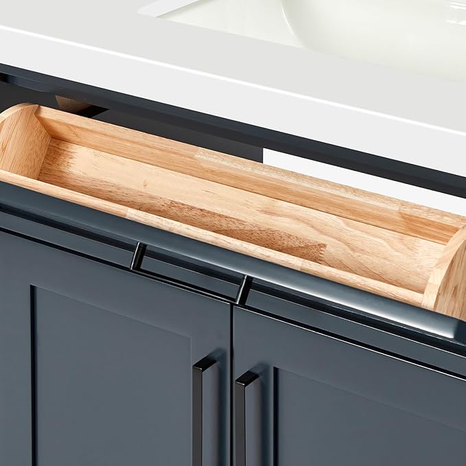 ARIEL Hepburn 66-inch Bathroom Vanity with Sink,Solid Wood, 1.5-inch Pure White Quartz Countertop, Double Rectangular Porcelain Sink, 4 Soft Closing Doors, 6 Dovetail Drawers, Midnight Blue