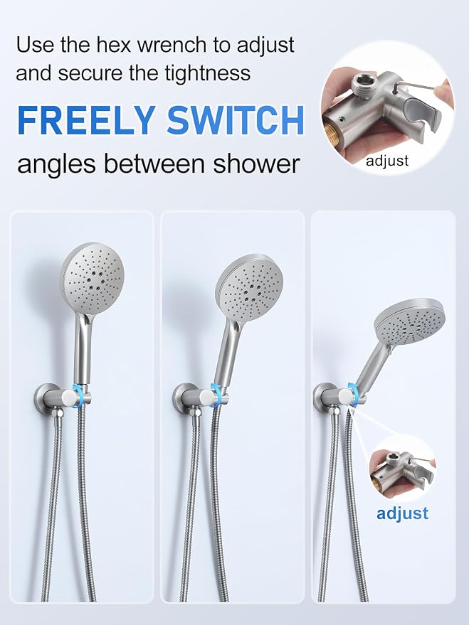 Woindo Shower Faucet Set 10" Rain Shower Head/8'' Side Shower Head and 3 Setting Handheld Ceiling Mount 3 Push Button Diverter Complete Rainfall Round Shower System Included Valve Trim Kit