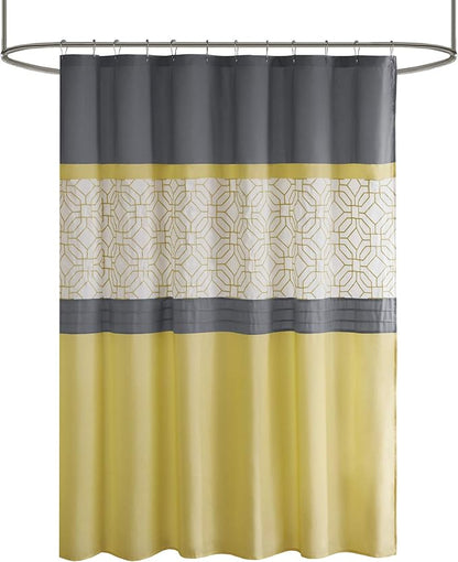 510 DESIGN Shower Curtain, Geometric Textured Embroidery Design with Built-in Liner, Modern Mid-Century Bathroom Decor, Machine Washable, Fabric Privacy Screen, 72x72,Donnell, Yellow/Grey