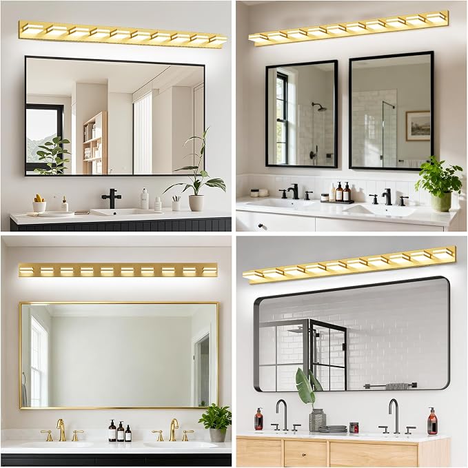 IZORRO LED Modern Bathroom Lights Fixtures(10-Light,Dimmable),Gold Acrylic Wall Lighting,Vanity Lights for Bathroom Over Mirror - 6000k 53.5In （No Assembly Required）