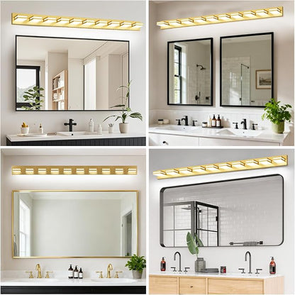 IZORRO LED Modern Bathroom Lights Fixtures(10-Light,Dimmable),Gold Acrylic Wall Lighting,Vanity Lights for Bathroom Over Mirror - 6000k 53.5In （No Assembly Required）