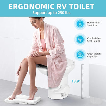 YITAMOTOR RV Toilet, High Profile Gravity Flush Toilet with Hand Sprayer, Pedal Flush for Car Travel Motorhome Caravan | High Profile Gravity Flush Toilet with Hand Sprayer, Pedal Flush for Car Travel Motorhome Caravan