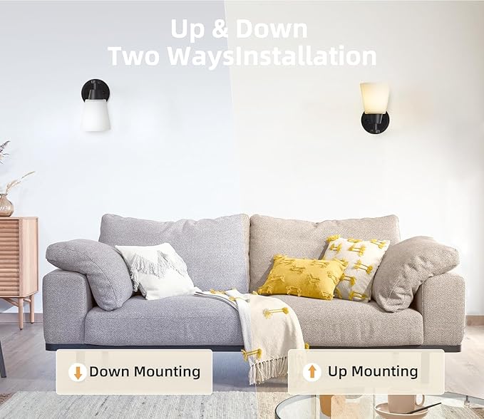 Wall Light Fixtures 2 Pack, Matte Black Vanity Lights with Milk Glass Shades, Modern Farmhouse Wall Sconces for Gallery, Mirror, Bedroom, and Bathroom