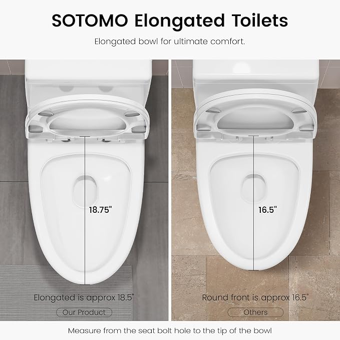SOTOMO Elongated One Piece Toilet, 12" Rough-In, Compact Design for Bathrooms, 1.1/1.6 GPF Dual Flush toilet, MAP 1000g, Soft-Closing Seat, White Toilet Bowl - 27.75"D x 15.4"W x 27.13"H