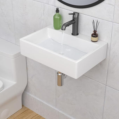 Wall Mount Bathroom Sink 20"x14" Floating Vessel Sink | Rectangle Bathroom Sink Vessel Sink For Bathroom Ceramic White Wall Mount Sink for Rvs, Restroom, Toilet