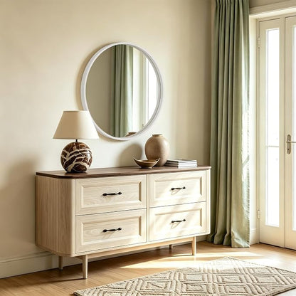 Round Wood Mirror 32 inch Circle Wall Mirror for Bathroom Round Wall Mirror for Wall Decor, Vanity, Entryway Living Room (White)