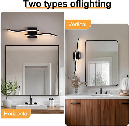 Black Curved Bathroom Vanity Light Fixture Over Mirror, 23.62 inch Modern LED Wall Lamp 5CCT Dimmable Bathroom Light Fixture Modern Vanity Lighting Wall Sconces