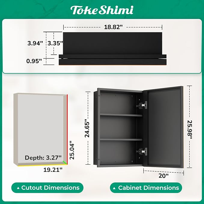 TokeShimi 20 x 26 Bathroom Medicine Cabinet with Mirror Beveled, Aluminum Framed Recessed Medicine Cabinet with Mirror Oil Rubbed Bronze Mirrored with Storage Adjustable