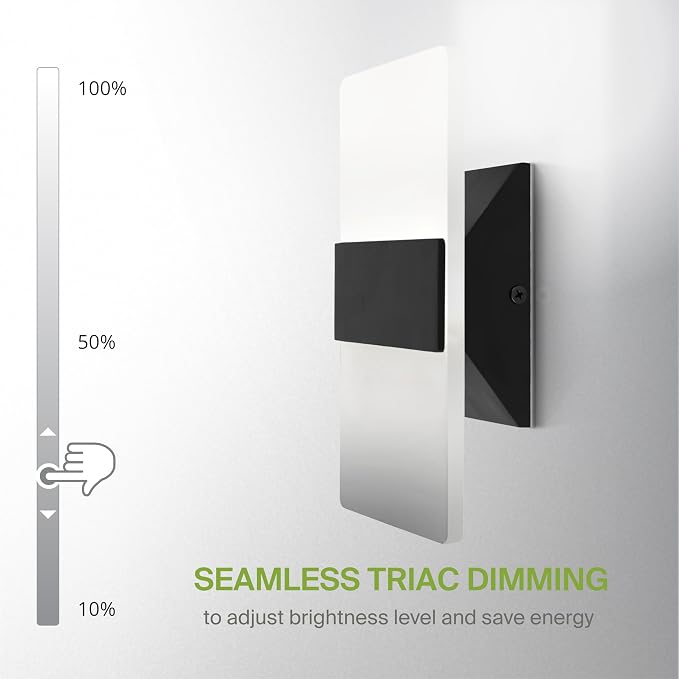ASD 8 Inch Indoor LED Wall Sconce - 10W 2700K-5000K Dimmable Black Wall Sconce Lights for Living Room, Bedroom, Bathroom, Hallway - Modern Wall Sconces Hardwired, ETL Interior Light