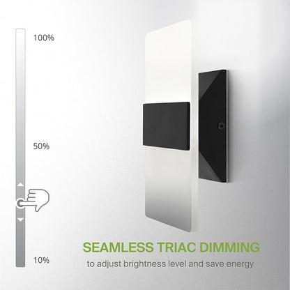 ASD 8 Inch Indoor LED Wall Sconce - 10W 2700K-5000K Dimmable Black Wall Sconce Lights for Living Room, Bedroom, Bathroom, Hallway - Modern Wall Sconces Hardwired, ETL Interior Light, Set of 2