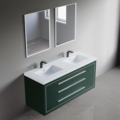 Dowell 61" Bathroom Sink,Double Bowl Vanity Basin,Rectangular Drop-In Bathroom Sink with Overflow,White-000 6122BP