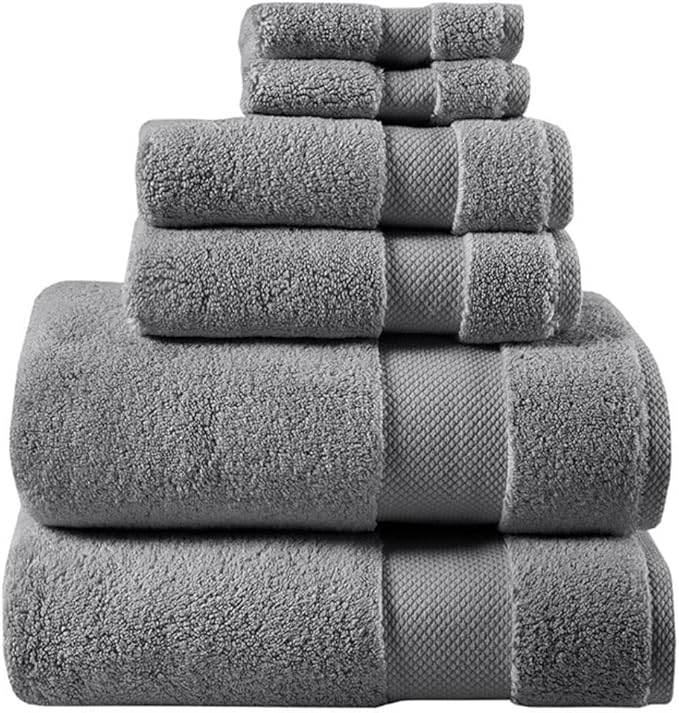 Madison Park Signature Splendor Luxury 100% Cotton Bathroom Towel Set - Soft, Plush 1000 GSM Heavyweight Hotel Quality, Zero Twist, Highly Absorbent, Quick Dry, Multi Sizes, Charcoal 6 Piece